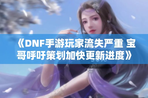 《DNF手游玩家流失严重 宝哥呼吁策划加快更新进度》